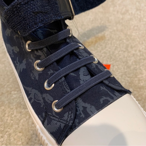 Joe Fresh Blue White High Top Sneakers Kids Size 1 Dinosaurs Print Strap NEW - Picture 12 of 14